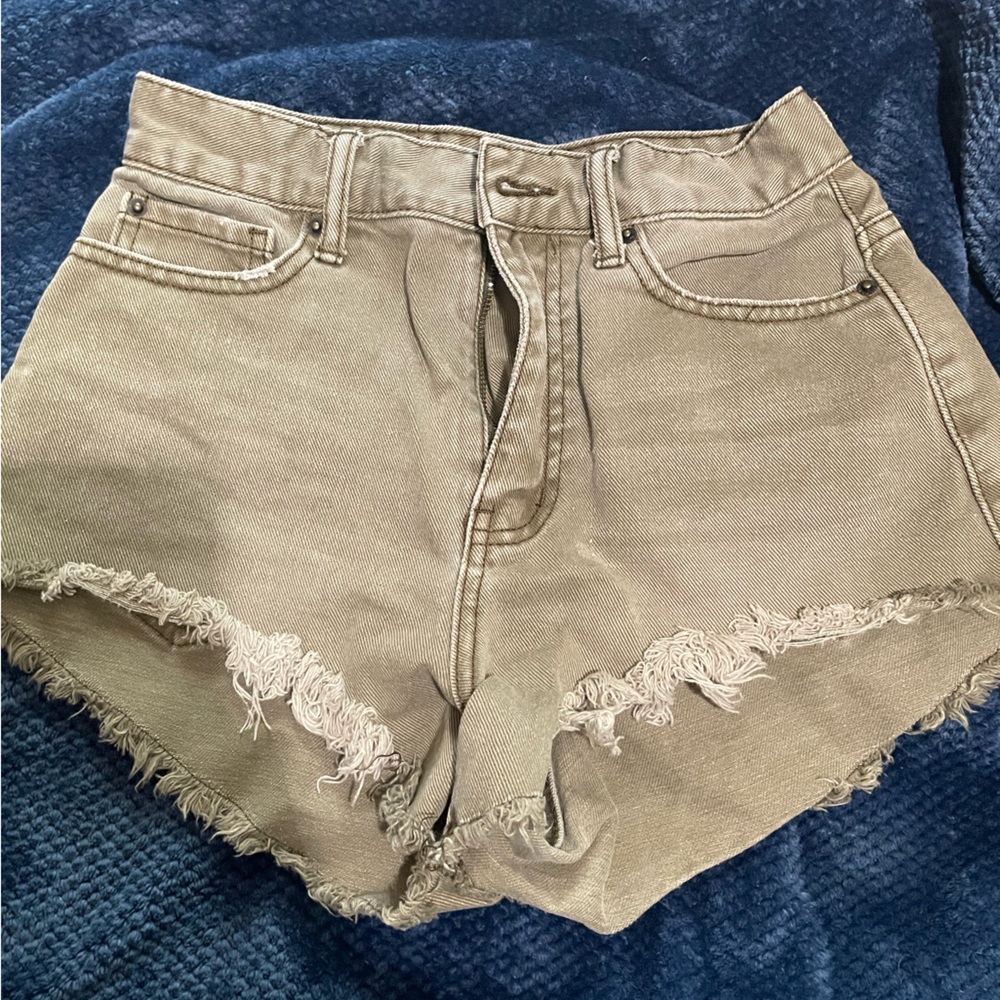 BDG Olive Green Frayed Jean Shorts